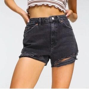 Topshop Women's Black Mom Shorts Distressed Denim Black Cut Off
